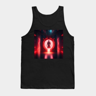 Cyberpunk Mysterious Crimson Red Neon Portal Tank Top